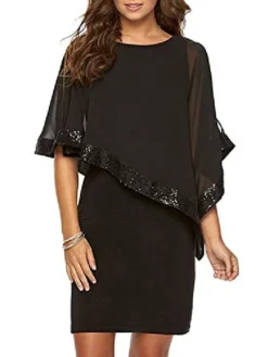 Women's Shift Dress Mini Dress Black Navy Blue Half Sleeve Pure Color Summer Spring Elegant Party 2023 S M L XL