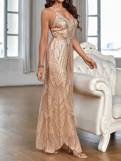 Women‘s Prom Dress Party Dress Sequin Dress Long Dress Maxi Dress Black Champagne Green Sleeveless Pure Color Sparkly Glitter Sequins Spring Fall Winter Spaghetti Strap Fashion Wedding Guest -Party Prom Dresses Sales Store sktbwv1692858098177