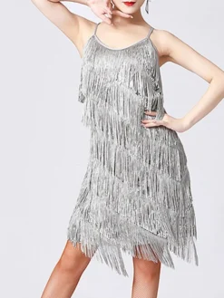 Women's Party Dress Fringe Dress Sequin Dress Midi Dress Silver Black White Sleeveless Pure Color Sequins Summer Spring Fall Spaghetti Strap Fashion Party Vacation Summer Dress 2022 S M L XL XXL 3XL -Party Prom Dresses Sales Store slflbv1639557631825