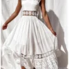 Women's Party Dress Lace Dress Swing Dress Long Dress Maxi Dress White Sleeveless Pure Color Lace Spring Summer Square Neck Party S M L XL XXL 3XL