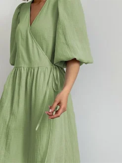 Women's Casual Dress Cotton Linen Dress Wrap Dress Midi Dress Cotton Basic Classic Outdoor Daily Vacation V Neck Lace Up Half Sleeve Spring Fall Autumn 2023 Regular Fit Orange Green Plain S M L 22 Women's Casual Dress Cotton Linen Dress Wrap Dress Midi Dress Cotton Basic Classic Outdoor Daily Vacation V Neck Lace Up Half Sleeve Spring Fall Autumn 2023 Regular Fit Orange Green Plain S M L -Party Prom Dresses Sales Store smjgjg1692872416526