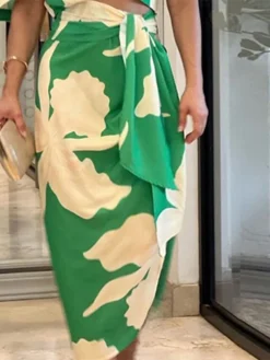Women's Two Piece Dress Set Sheath Dress Print Dress Outdoor Holiday Casual Ruched Print Maxi Dress V Neck Half Sleeve Floral Regular Fit Green Summer Spring S M L XL XXL -Party Prom Dresses Sales Store snghxd1672986191631