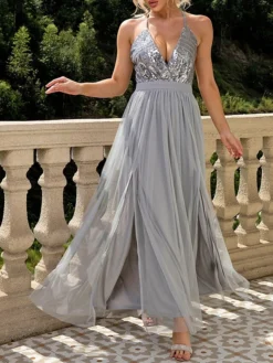 Women's Sequin Dress Swing Dress Slip Dress Long Dress Maxi Dress Purple Fuchsia Dark Blue Sleeveless Pure Color Sequins Summer Spring Spaghetti Strap Party Wedding Guest Evening Party Slim 2023 S M -Party Prom Dresses Sales Store sofwpn1675160240543