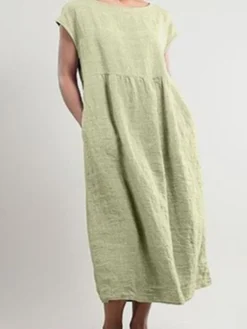 Women's Cotton Linen Dress A Line Dress Maxi Long Dress Cotton Blend Basic Casual Daily Vacation Crew Neck Patchwork Pocket Short Sleeve Summer Spring Linen Loose Fit Black White Pink Pure Color S M -Party Prom Dresses Sales Store sosdxt1605666959429