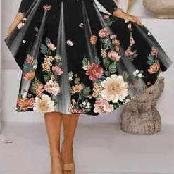 Women's Casual Dress Dress Set Two Piece Dress Midi Dress Black Long Sleeve Floral Print Spring Fall Winter Crew Neck Fashion Winter Dress Vacation Fall Dress Loose Fit 2023 S M L XL XXL 3XL -Party Prom Dresses Sales Store sqmzbc1648896881387