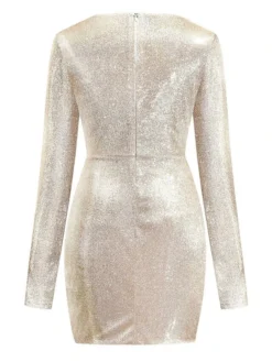 Women's Party Dress Sequin Dress Sheath Dress Mini Dress Silver Black Pink Long Sleeve Pure Color Sequins Fall Winter Autumn V Neck Fashion Party Winter Dress Birthday 2022 S M L XL XXL 3XL 4XL 5XL -Party Prom Dresses Sales Store sqpare1634099227755