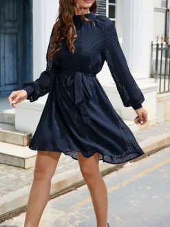 Women's Work Dress Chiffon Dress Black Dress Fashion Mini Dress Lace Up Ruched Crew Neck Long Sleeve Plain Loose Fit Black White Wine Fall Winter S M L XL XXL 31 Women's Work Dress Chiffon Dress Black Dress Fashion Mini Dress Lace Up Ruched Crew Neck Long Sleeve Plain Loose Fit Black White Wine Fall Winter S M L XL XXL -Party Prom Dresses Sales Store srmgmz1693373938812