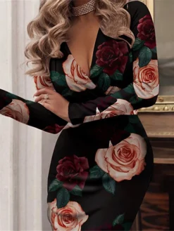 Women's Work Dress Bodycon Sheath Dress Midi Dress Black White Long Sleeve Floral Print Spring Fall Winter V Neck Fashion Party Winter Dress Office 2023 S M L XL XXL 8 Women's Work Dress Bodycon Sheath Dress Midi Dress Black White Long Sleeve Floral Print Spring Fall Winter V Neck Fashion Party Winter Dress Office 2023 S M L XL XXL -Party Prom Dresses Sales Store srwsum1635847773807