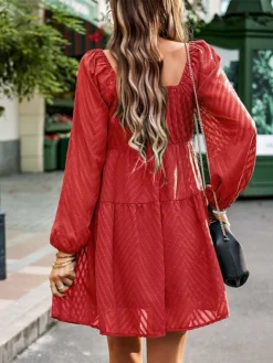 Women's Work Dress Black Dress Semi Formal Dress Fashion Mini Dress Ruched Square Neck Long Sleeve Plain Loose Fit Black Red Army Green Fall S M L XL 20 Women's Work Dress Black Dress Semi Formal Dress Fashion Mini Dress Ruched Square Neck Long Sleeve Plain Loose Fit Black Red Army Green Fall S M L XL -Party Prom Dresses Sales Store ssfwyi1693300568849