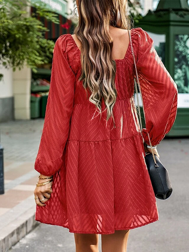 Women's Work Dress Black Dress Semi Formal Dress Fashion Mini Dress Ruched Square Neck Long Sleeve Plain Loose Fit Black Red Army Green Fall S M L XL 6 Women's Work Dress Black Dress Semi Formal Dress Fashion Mini Dress Ruched Square Neck Long Sleeve Plain Loose Fit Black Red Army Green Fall S M L XL - Image 6