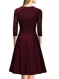 Women's Casual Dress Swing Dress Green Dress Midi Dress Wine Green 3/4 Length Sleeve Pure Color Lace Summer Spring Square Neck Party Slim 2023 S M L XL XXL -Party Prom Dresses Sales Store sszamx1639377785769