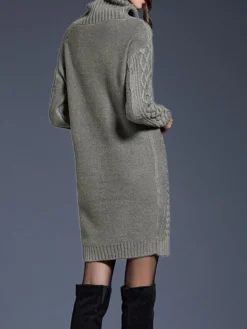Women's Sweater Dress Jumper Dress Winter Dress Mini Dress Warm Plain Outdoor Daily Holiday Vacation Turtleneck Long Sleeve 2023 Loose Fit White Wine Blue M L XL XXL 3XL -Party Prom Dresses Sales Store staiva1697711244778