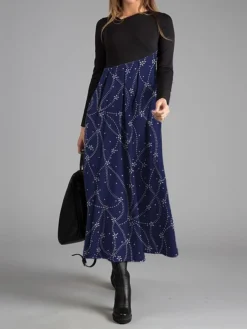 Women's Work Dress Casual Dress Swing Dress Fashion Winter Dress Christmas Daily Long Dress Maxi Dress Button Print V Neck Long Sleeve Snowflake Regular Fit Wine Blue Dark Blue Fall Winter S M L XL -Party Prom Dresses Sales Store sufxxb1697597096417