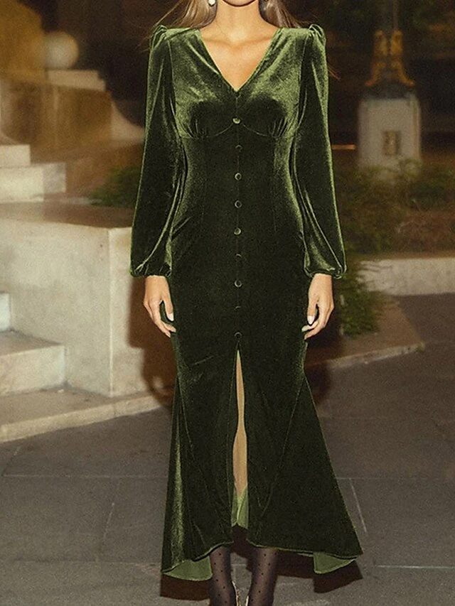 Women‘s Christmas Party Dress Velvet Dress Wedding Guest Dress Midi Dress Black Pink Wine Long Sleeve Pure Color Button Spring Fall Winter V Neck Fashion Winter Dress Office Evening Party 2023 9 Women‘s Christmas Party Dress Velvet Dress Wedding Guest Dress Midi Dress Black Pink Wine Long Sleeve Pure Color Button Spring Fall Winter V Neck Fashion Winter Dress Office Evening Party 2023 - Image 9