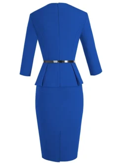 Women's Work Dress Sheath Dress Semi Formal Dress Fashion Midi Dress Ruched Crew Neck 3/4 Length Sleeve Plain Regular Fit Black Red Blue Fall Winter S M L XL XXL 19 Women's Work Dress Sheath Dress Semi Formal Dress Fashion Midi Dress Ruched Crew Neck 3/4 Length Sleeve Plain Regular Fit Black Red Blue Fall Winter S M L XL XXL -Party Prom Dresses Sales Store suwjyi1692615655922