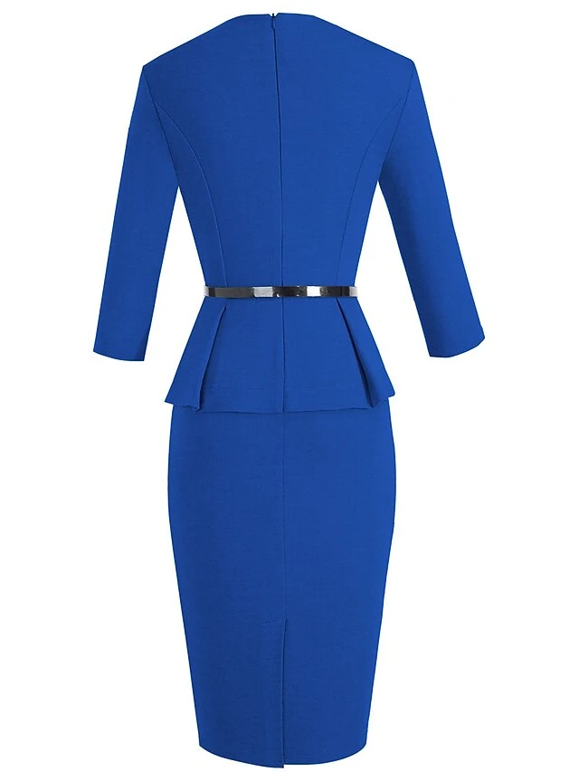 Women's Work Dress Sheath Dress Semi Formal Dress Fashion Midi Dress Ruched Crew Neck 3/4 Length Sleeve Plain Regular Fit Black Red Blue Fall Winter S M L XL XXL 7 Women's Work Dress Sheath Dress Semi Formal Dress Fashion Midi Dress Ruched Crew Neck 3/4 Length Sleeve Plain Regular Fit Black Red Blue Fall Winter S M L XL XXL - Image 7