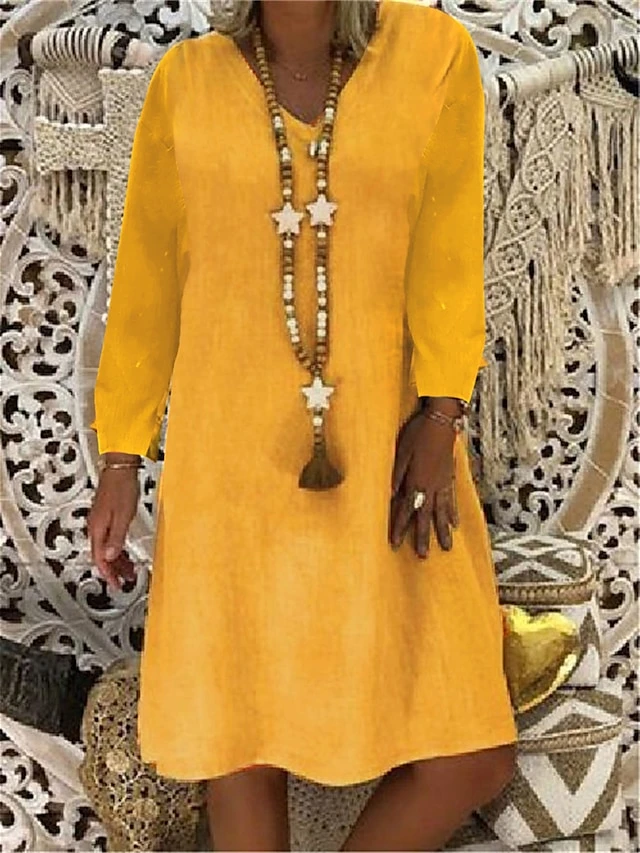 Women's Casual Dress Cotton Linen Dress Midi Dress Cotton Basic Classic Outdoor Daily Vacation V Neck Basic Long Sleeve Spring Fall Autumn 2023 Loose Fit Black Yellow Red Plain S M L XL 2XL 1 Women's Casual Dress Cotton Linen Dress Midi Dress Cotton Basic Classic Outdoor Daily Vacation V Neck Basic Long Sleeve Spring Fall Autumn 2023 Loose Fit Black Yellow Red Plain S M L XL 2XL