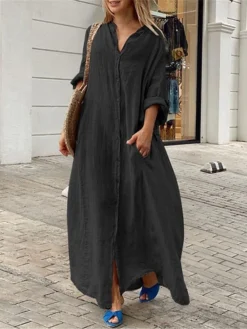 Women's Shirt Dress Casual Dress Cotton Linen Dress Maxi Long Dress Linen / Cotton Blend Basic Classic Outdoor Daily Vacation Shirt Collar Button Pocket 3/4 Length Sleeve Summer Spring Fall 2023 16 Women's Shirt Dress Casual Dress Cotton Linen Dress Maxi Long Dress Linen / Cotton Blend Basic Classic Outdoor Daily Vacation Shirt Collar Button Pocket 3/4 Length Sleeve Summer Spring Fall 2023 -Party Prom Dresses Sales Store svgexd1692084274266