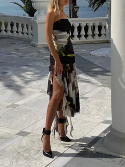 Women's Prom Dress Party Dress Wedding Guest Dress Long Dress Maxi Dress Black Sleeveless Floral Backless Spring Fall Winter Strapless Fashion Wedding Guest Evening Party Vacation 2023 S M L -Party Prom Dresses Sales Store syiyit1696839784912