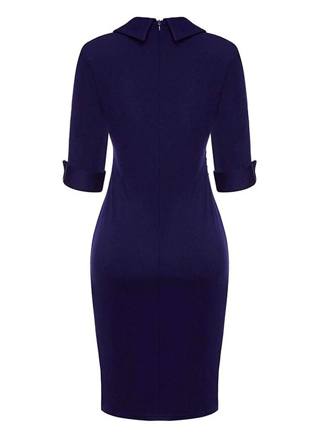 Women's Work Dress Sheath Dress Semi Formal Dress Fashion Office Daily Workfashion Midi Dress Ruched Shirt Collar Half Sleeve Plain Slim Black Wine Navy Blue Fall Winter S M L XL XXL 15 Women's Work Dress Sheath Dress Semi Formal Dress Fashion Office Daily Workfashion Midi Dress Ruched Shirt Collar Half Sleeve Plain Slim Black Wine Navy Blue Fall Winter S M L XL XXL - Image 15