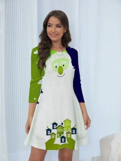 Women's Christmas Dress Sweater Dress Jumper Dress Mini Dress Ugly Santa Claus Outdoor Christmas Daily Holiday Crew Neck Long Sleeve 2023 Regular Fit Pink Wine Green S M L XL XXL 3XL -Party Prom Dresses Sales Store sytups1697378109631