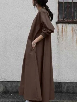 Women's Work Dress Shift Dress Semi Formal Dress Fashion Long Dress Maxi Dress Pocket Crew Neck Long Sleeve Plain Loose Fit Black Brown Light Blue Fall Winter S M L XL XXL -Party Prom Dresses Sales Store syvoye1693895816700