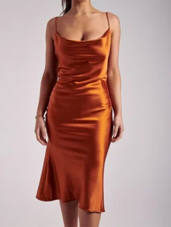 Women's Party Dress Cocktail Dress Wedding Guest Dress Midi Dress Brown Green Light Blue Sleeveless Pure Color Ruched Summer Spring Spaghetti Strap Fashion Wedding Guest Vacation Summer Dress 2023 S -Party Prom Dresses Sales Store syvupd1689822433826