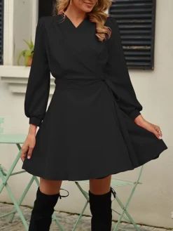 Women's Work Dress Sheath Dress Black Dress Fashion Mini Dress Lace Up V Neck Long Sleeve Plain Regular Fit Black Pink Rose Red Fall S M L XL XXL 17 Women's Work Dress Sheath Dress Black Dress Fashion Mini Dress Lace Up V Neck Long Sleeve Plain Regular Fit Black Pink Rose Red Fall S M L XL XXL -Party Prom Dresses Sales Store szowab1693300574200