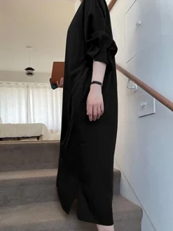 Women's Shirt Dress Casual Dress Cotton Linen Dress Maxi Long Dress Linen / Cotton Blend Basic Classic Outdoor Daily Vacation Shirt Collar Button Split Long Sleeve Spring Fall Autumn 2023 Loose Fit -Party Prom Dresses Sales Store szqrls1692084359538