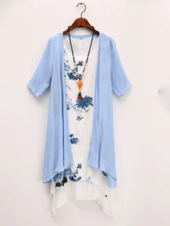 Women's Two Piece Dress Set Casual Dress Print Dress Outdoor Daily Streetwear Casual Layered Print Midi Dress Crew Neck Half Sleeve Floral Regular Fit Pink Sky Blue Summer Spring S M L XL XXL -Party Prom Dresses Sales Store sztmyd1685013684803