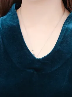 Women‘s Party Dress Wedding Guest Dress Velvet Dress Work Dress Midi Dress Black Wine Royal Blue Long Sleeve Pure Color Ruched Winter Fall Spring V Neck Fashion Spring Dress 2023 M L XL 2XL 3XL 4XL -Party Prom Dresses Sales Store szyphl1671789631546