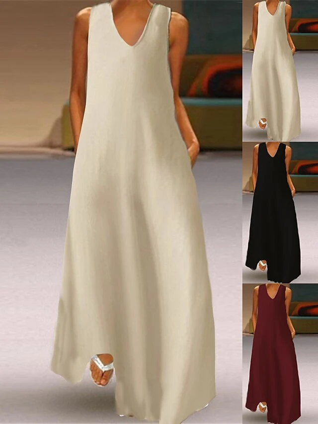 Women's Casual Dress Cotton Linen Dress Swing Dress Maxi Long Dress Cotton Blend Basic Modern Outdoor Daily Vacation V Neck Basic Sleeveless Summer Spring 2023 Regular Fit Black Wine Khaki Plain S M 1 Women's Casual Dress Cotton Linen Dress Swing Dress Maxi Long Dress Cotton Blend Basic Modern Outdoor Daily Vacation V Neck Basic Sleeveless Summer Spring 2023 Regular Fit Black Wine Khaki Plain S M