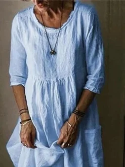 Women's Cotton Linen Dress Casual Dress Maxi Long Dress Cotton Basic Casual Outdoor Daily Vacation Crew Neck Pocket Half Sleeve Summer Spring 2023 Loose Fit Black Yellow Blue Plain S M L XL 2XL -Party Prom Dresses Sales Store tammky1673598815214