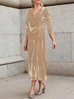 Women's Party Dress Velvet Dress Cocktail Dress Midi Dress Black Red Royal Blue Long Sleeve Pure Color Lace Up Spring Fall Winter V Neck Fashion Winter Dress Wedding Guest Vacation 2023 S M L XL -Party Prom Dresses Sales Store tarcja1692858676141