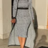 Women's Two Piece Dress Set Casual Dress Sheath Dress Daily Going Out Streetwear Modern Print Midi Dress Crew Neck Long Sleeve Houndstooth Regular Fit Black Fall Winter S M L XL XXL
