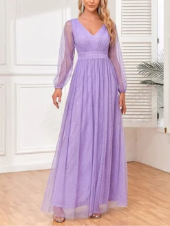 Women‘s Prom Dress Party Dress Sequin Dress Long Dress Maxi Dress Purple Long Sleeve Pure Color Sparkly Glitter Sequins Fall Winter Autumn V Neck Fashion Wedding Guest Birthday Evening Party -Party Prom Dresses Sales Store tcrulc1693535467432