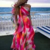 Women's Party Dress Corset Dress Swing Dress Long Dress Maxi Dress Rainbow Sleeveless Tie Dye Print Spring Summer One Shoulder Party Party 2023 S M L XL