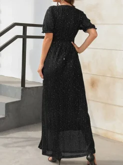 Women's Long Dress Maxi Dress Party Dress Formal Dress Summer Dress Pure Color Streetwear Modern Party Outdoor Holiday Lace Up Split Short Sleeve V Neck Dress Loose Fit Black Red Blue Summer Spring S -Party Prom Dresses Sales Store tevrzw1678860562317