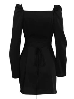 Women's Party Dress Homecoming Dress Cocktail Dress Mini Dress Black Long Sleeve Pure Color Ruched Fall Autumn V Neck Fashion Winter Dress Wedding Guest Birthday Slim 2023 S M L -Party Prom Dresses Sales Store texfwf1693535464628
