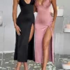 Women's Party Dress Cocktail Dress Satin Dress Midi Dress Black Pink Sleeveless Pure Color Backless Spring Fall Winter Spaghetti Strap Fashion Birthday Wedding Guest Vacation 2023 S M L
