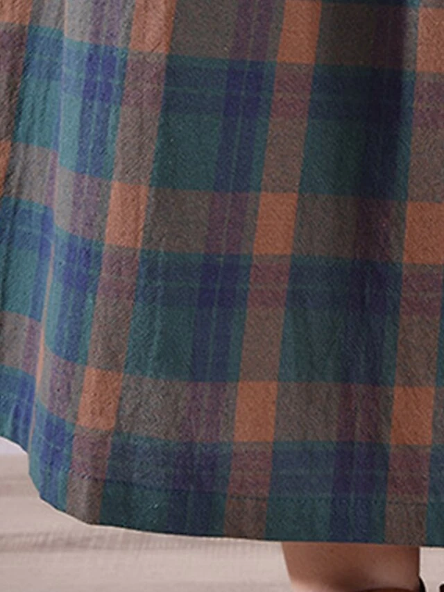 Women's Casual Dress Cotton Linen Dress Plaid Dress Midi Dress Linen / Cotton Blend Fashion Basic Outdoor Daily Holiday Stand Collar Pocket Print Long Sleeve Fall Winter Autumn 2023 Loose Fit Yellow 12 Women's Casual Dress Cotton Linen Dress Plaid Dress Midi Dress Linen / Cotton Blend Fashion Basic Outdoor Daily Holiday Stand Collar Pocket Print Long Sleeve Fall Winter Autumn 2023 Loose Fit Yellow - Image 12