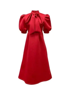 Women‘s Prom Cocktail Party Dress Wedding Guest Dress Swing Dress Long Dress Maxi Dress Purple Yellow Red Half Sleeve Pure Color Bow Spring Summer Stand Collar 2023 S M L XL XXL 3XL -Party Prom Dresses Sales Store tgyalw1651742090942