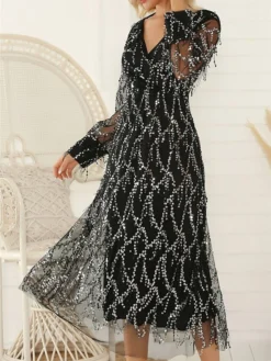 Women's Prom Dress Party Dress Fringe Dress Long Dress Maxi Dress Black Beige Long Sleeve Pure Color Sequins Summer Spring V Neck Party 2023 S M L XL 2XL 21 Women's Prom Dress Party Dress Fringe Dress Long Dress Maxi Dress Black Beige Long Sleeve Pure Color Sequins Summer Spring V Neck Party 2023 S M L XL 2XL -Party Prom Dresses Sales Store tgzzot1673421667480
