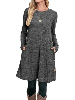 Women's Work Dress Casual Dress A Line Dress Fashion Daily Mini Dress Button Pocket Crew Neck Long Sleeve Plain Loose Fit Black Pink Gray Fall Winter S M L XL XXL 27 Women's Work Dress Casual Dress A Line Dress Fashion Daily Mini Dress Button Pocket Crew Neck Long Sleeve Plain Loose Fit Black Pink Gray Fall Winter S M L XL XXL -Party Prom Dresses Sales Store thfsco1697185371214