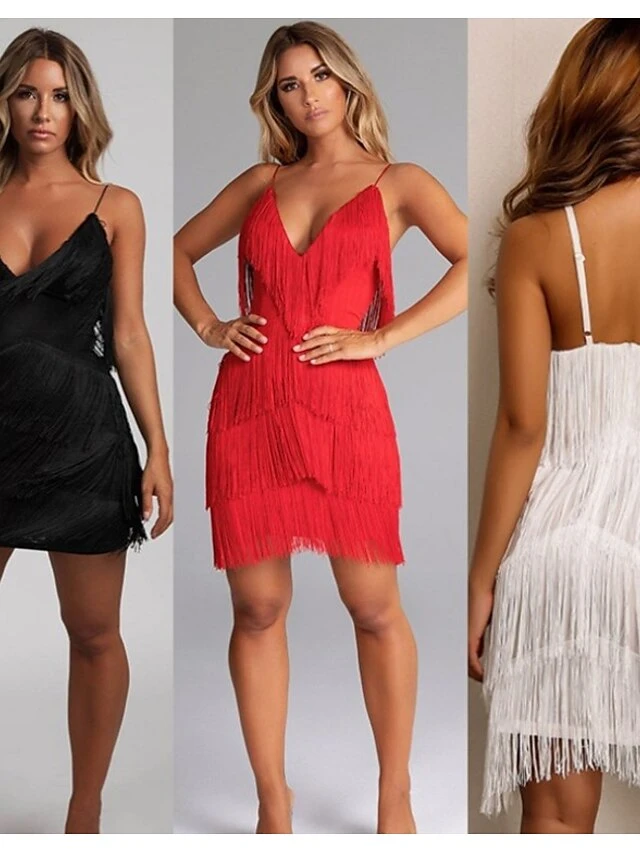 Women‘s Party Dress Fringe Dress Sheath Dress Homecoming Dress Mini Dress Black Wine Red Sleeveless Pure Color Tassel Fringe Spring Summer Spaghetti Strap Party 2023 S M L XL 9 Women‘s Party Dress Fringe Dress Sheath Dress Homecoming Dress Mini Dress Black Wine Red Sleeveless Pure Color Tassel Fringe Spring Summer Spaghetti Strap Party 2023 S M L XL - Image 9