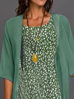 Women's Two Piece Dress Set Casual Dress Floral Dress Outdoor Daily Fashion Elegant Print Midi Dress Crew Neck 3/4 Length Sleeve Floral Regular Fit White Pink Blue Summer Spring S M L XL XXL -Party Prom Dresses Sales Store tjmfuo1681352877634