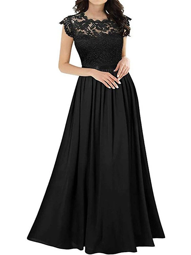 Women's Prom Dress Party Dress Lace Dress Long Dress Maxi Dress Black Wine Navy Blue Short Sleeve Pure Color Lace Summer Spring Fall Crew Neck Party Wedding Guest Vacation Fall Dress 2023 S M L XL 2XL 10 Women's Prom Dress Party Dress Lace Dress Long Dress Maxi Dress Black Wine Navy Blue Short Sleeve Pure Color Lace Summer Spring Fall Crew Neck Party Wedding Guest Vacation Fall Dress 2023 S M L XL 2XL - Image 10