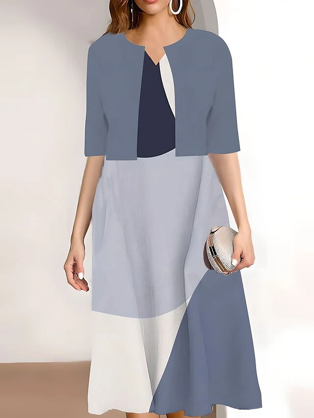 Women's Two Piece Dress Set Casual Dress Print Dress Outdoor Daily Fashion Elegant Print Midi Dress V Neck Half Sleeve Geometric Color Block Regular Fit Black Pink Blue Summer Spring S M L XL XXL 6 Women's Two Piece Dress Set Casual Dress Print Dress Outdoor Daily Fashion Elegant Print Midi Dress V Neck Half Sleeve Geometric Color Block Regular Fit Black Pink Blue Summer Spring S M L XL XXL - Image 6