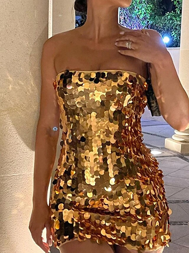 Women's Party Dress Sequin Dress Bodycon Mini Dress Yellow Blue Purple Sleeveless Pure Color Sequins Summer Spring Strapless Party Vacation Summer Dress Slim 2023 S M L 5 Women's Party Dress Sequin Dress Bodycon Mini Dress Yellow Blue Purple Sleeveless Pure Color Sequins Summer Spring Strapless Party Vacation Summer Dress Slim 2023 S M L - Image 5