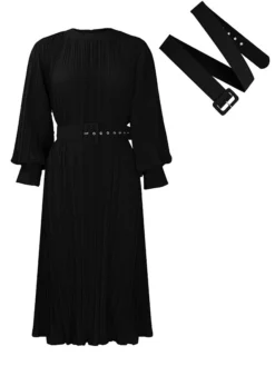 Women's Work Dress Casual Dress Black Dress Fashion Office Daily Workfashion Midi Dress Lace Up Pleated Crew Neck Long Sleeve Plain Regular Fit Black White Red Fall Winter S M L XL XXL -Party Prom Dresses Sales Store tleuxi1695645194022